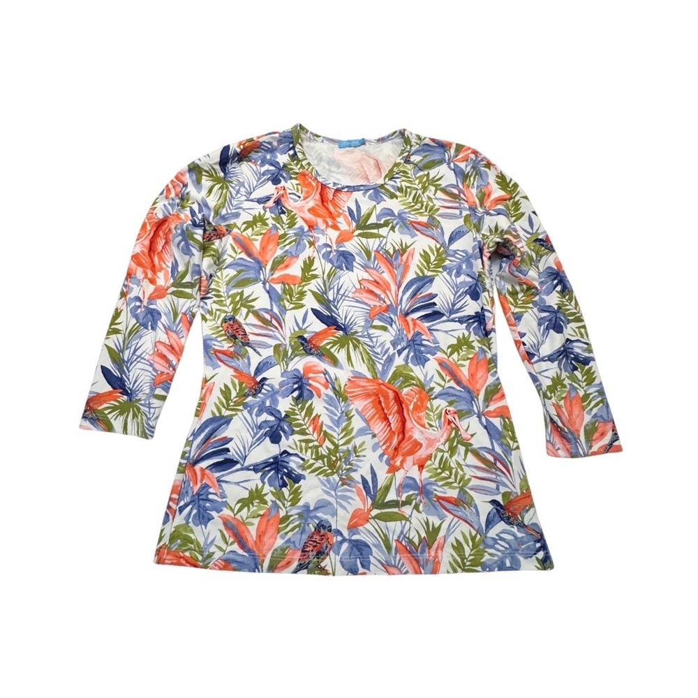 J. McLaughlin Catalina Cloth Tropical Bird Floral Print Top Small Vacation